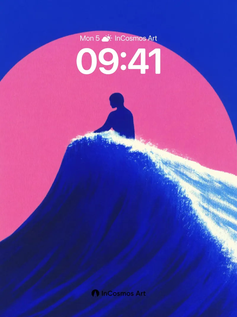 Silhouetted Wave Wallpaper with Pink Sun wallpaper for iPhone, iPad & Mac