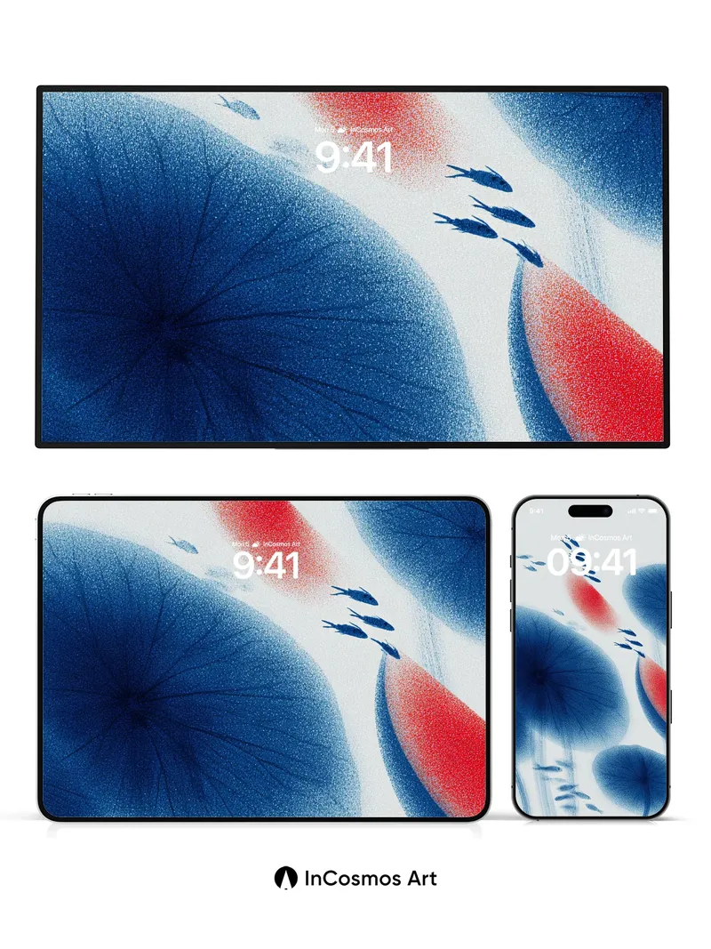 Serenity Bloom Wallpaper with Floating Fish Trails