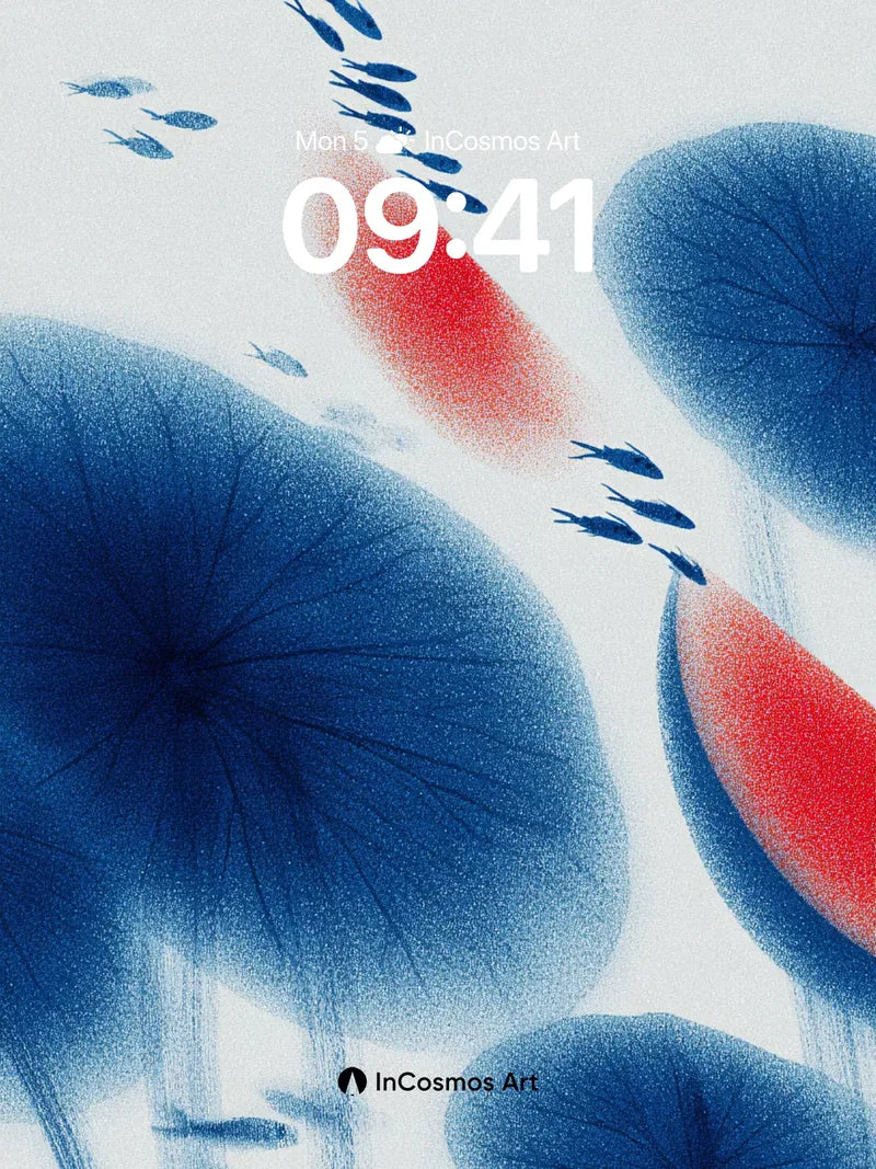 Serenity Bloom Wallpaper with Floating Fish Trails