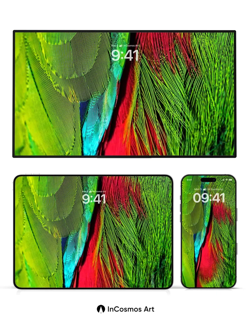 Emerald Pulse Wallpaper with Feathers of Fire