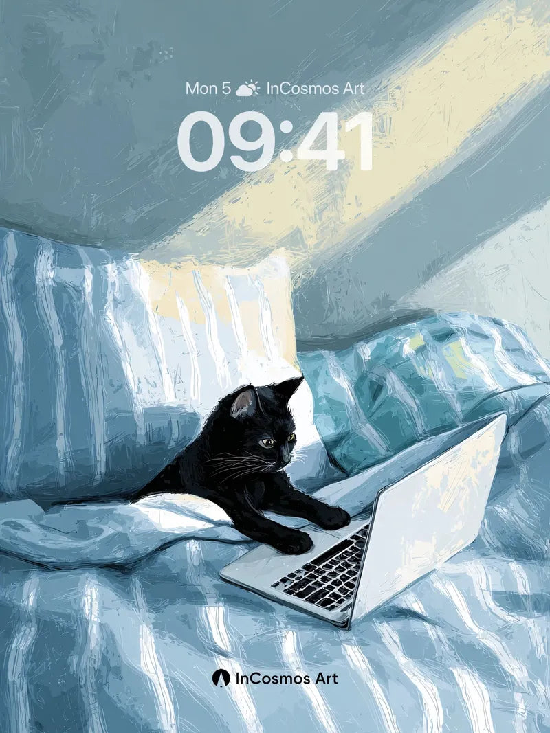 Serenity in Stripes Wallpaper with Midnight Paws wallpaper for iPhone, iPad & Mac