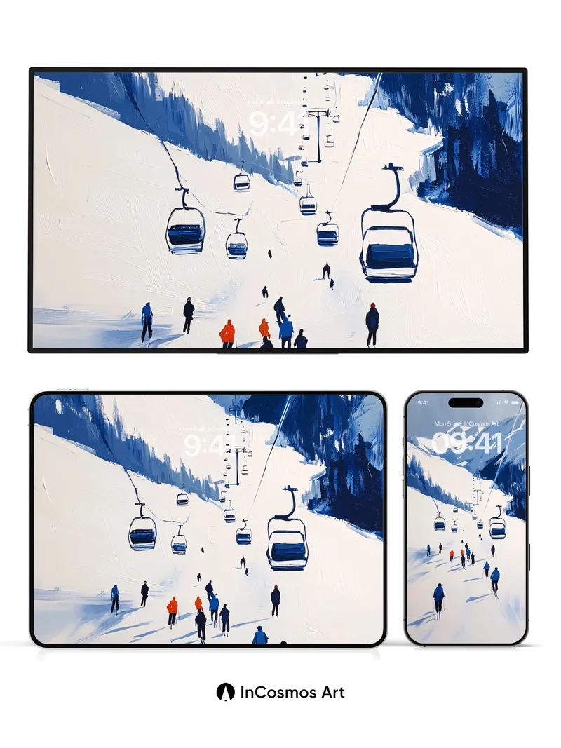 Silent Ascent Wallpaper with Snow-Carved Lines