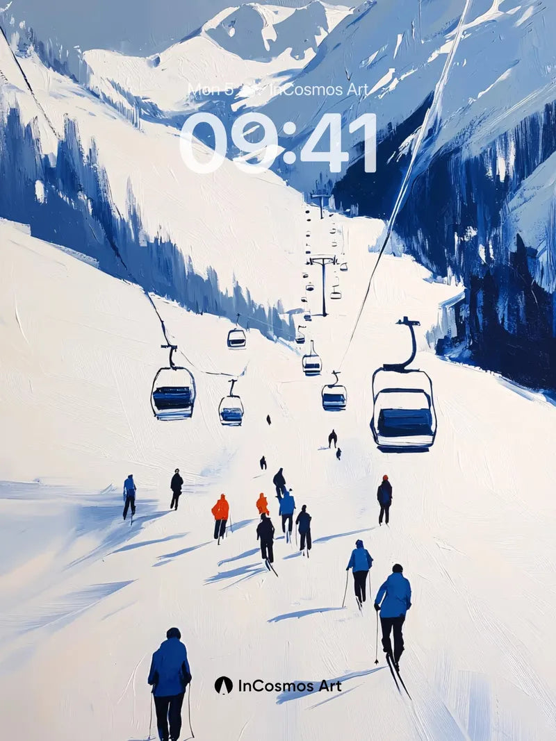 Silent Ascent Wallpaper with Snow-Carved Lines