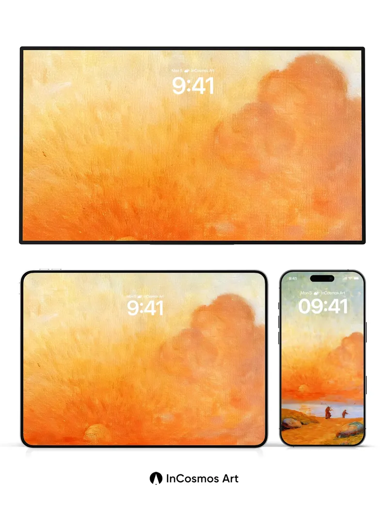 Crimson Horizon Wallpaper with Distant Figures