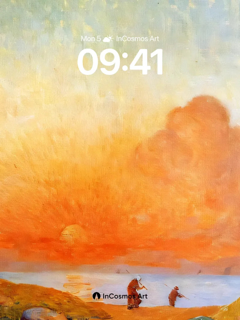 Crimson Horizon Wallpaper with Distant Figures