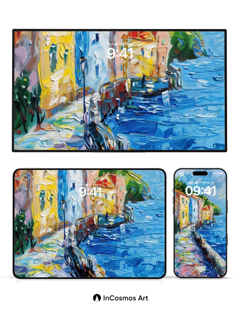 Sunlit Harbor Wallpaper with Impasto Texture