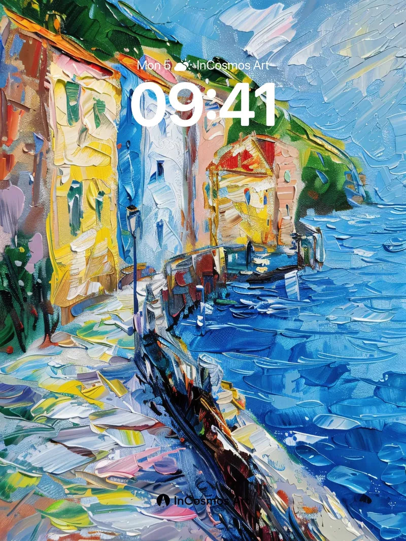 Sunlit Harbor Wallpaper with Impasto Texture