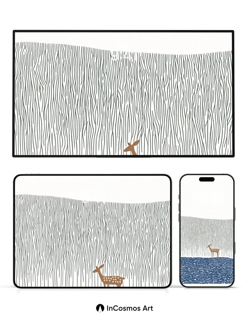 Serenity Forest Wallpaper with Dappled Deer