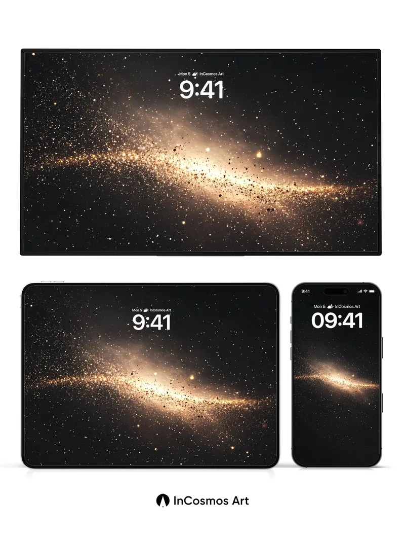 Cosmic Dust Wallpaper with Golden Nebula Veil