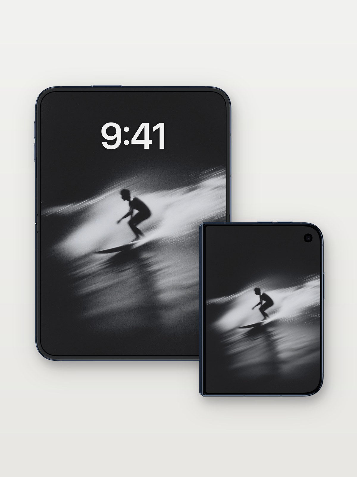 Shadow Surge Wallpaper with Motion Blur on iPhone Duo, open and closed