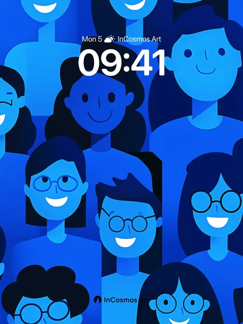 Blue Harmony Wallpaper with Smiling Faces