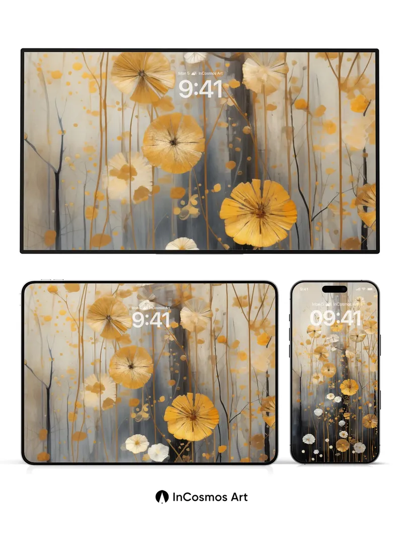 Golden Reverie Wallpaper with Floating Petals