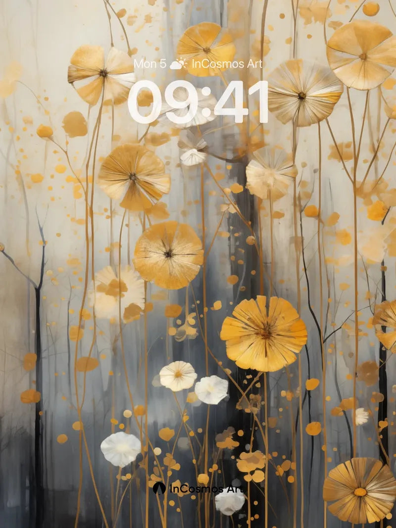 Golden Reverie Wallpaper with Floating Petals