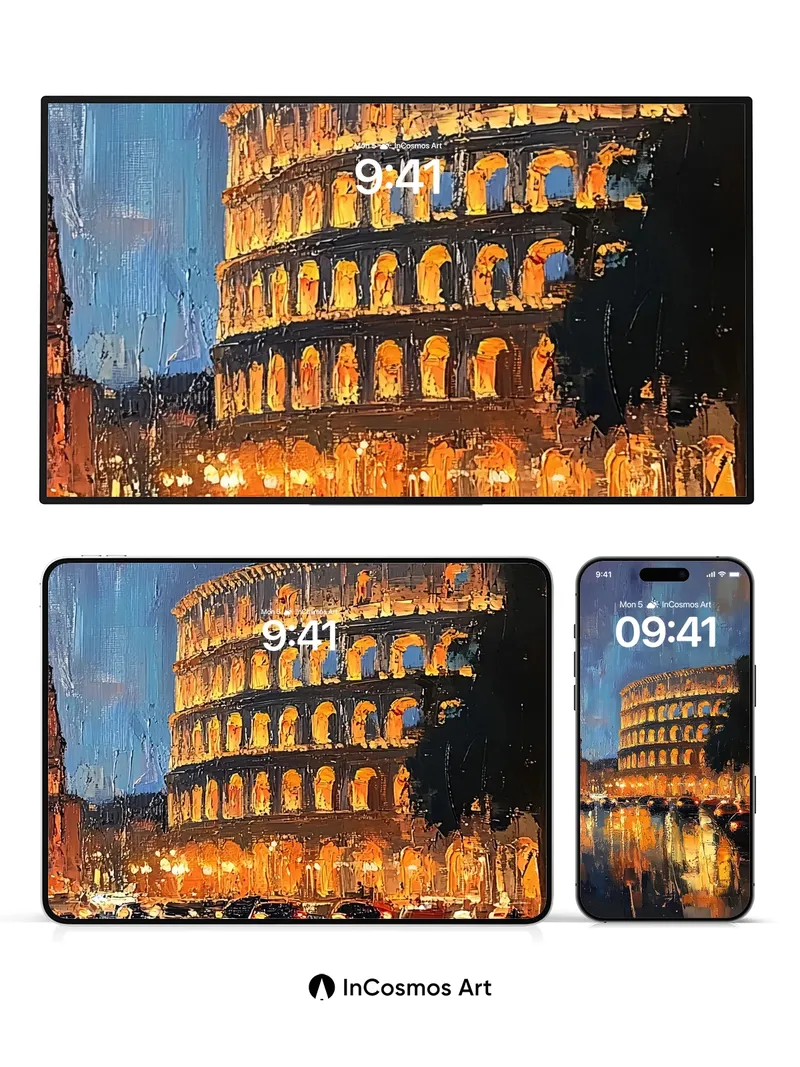 Golden Echo Wallpaper with Rain-Lit Colosseum