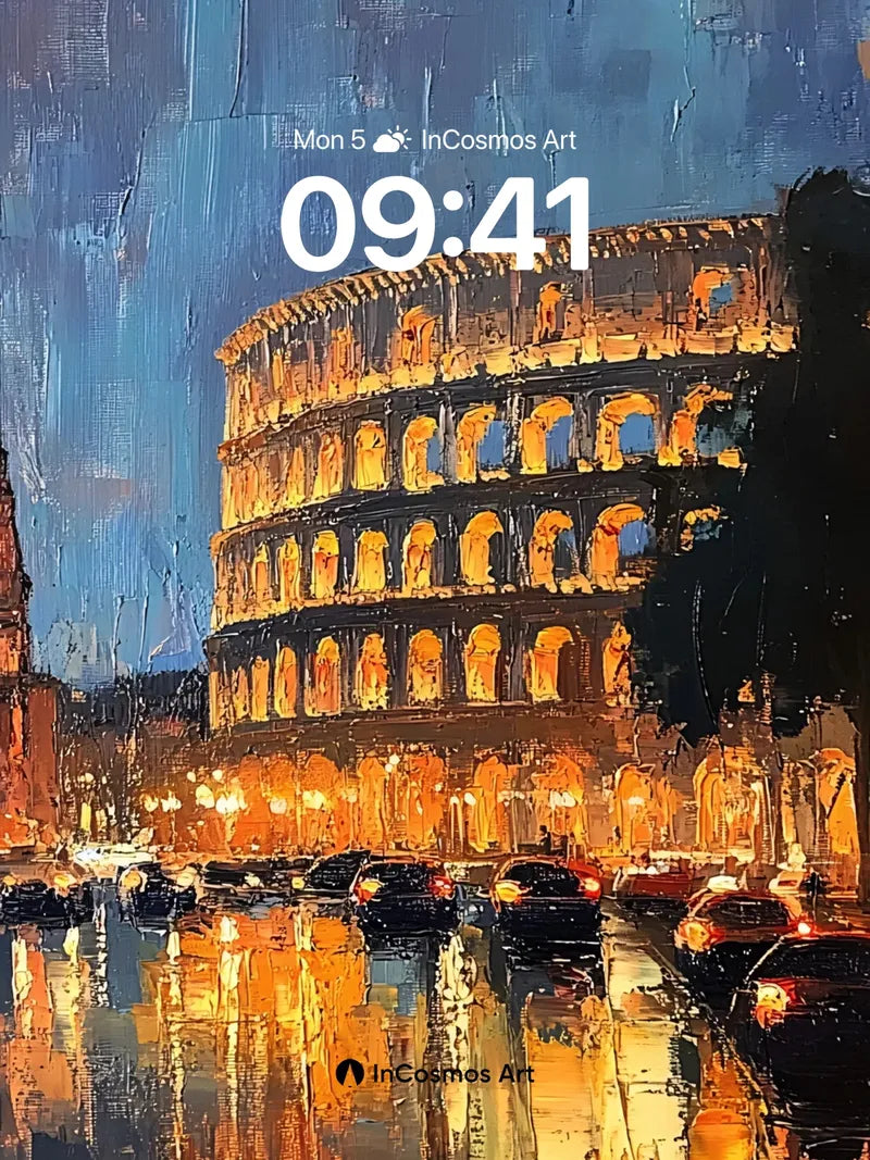 Golden Echo Wallpaper with Rain-Lit Colosseum