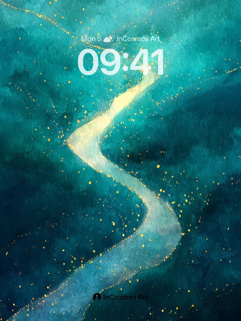 Teal Nebula Wallpaper with Golden Path wallpaper for iPhone, iPad & Mac