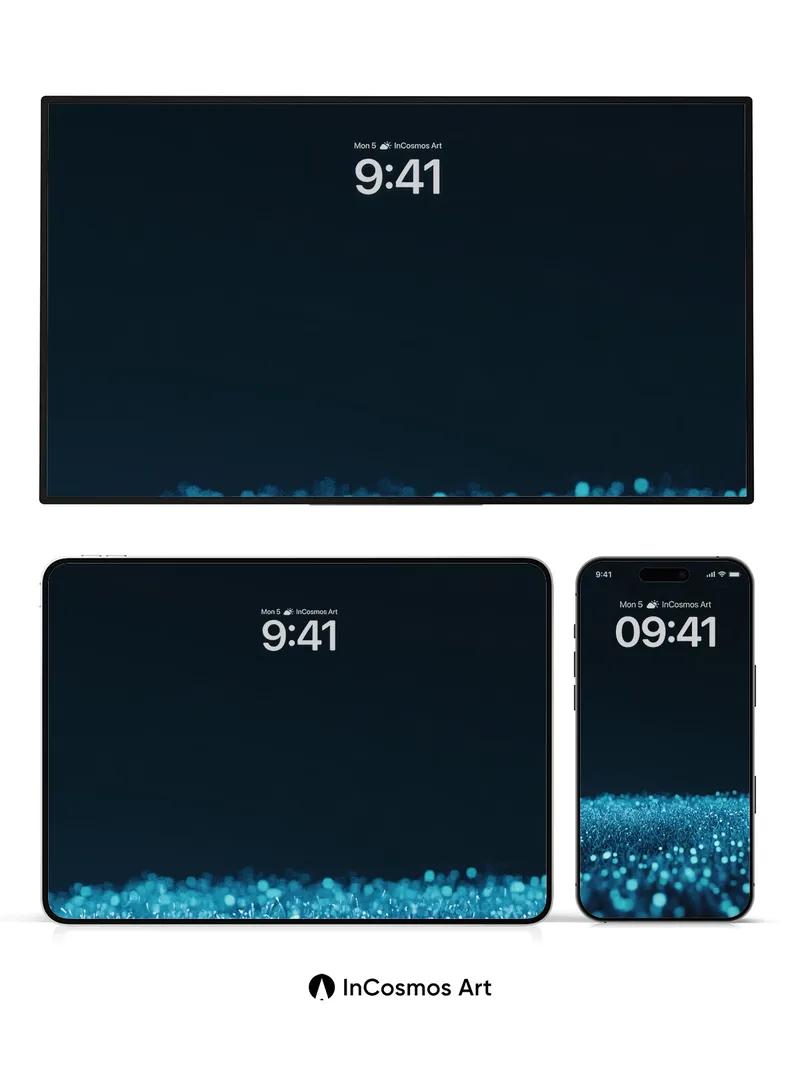 Calm Oceanic Field Wallpaper with Floating Light Particles