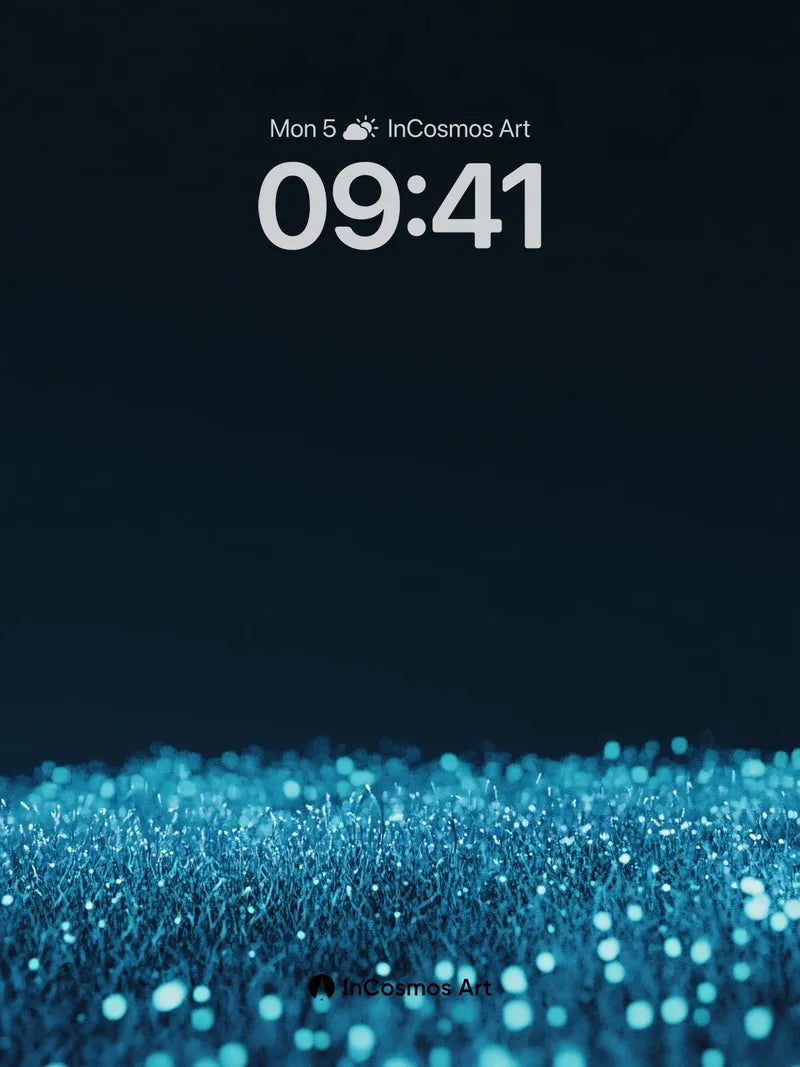 Calm Oceanic Field Wallpaper with Floating Light Particles