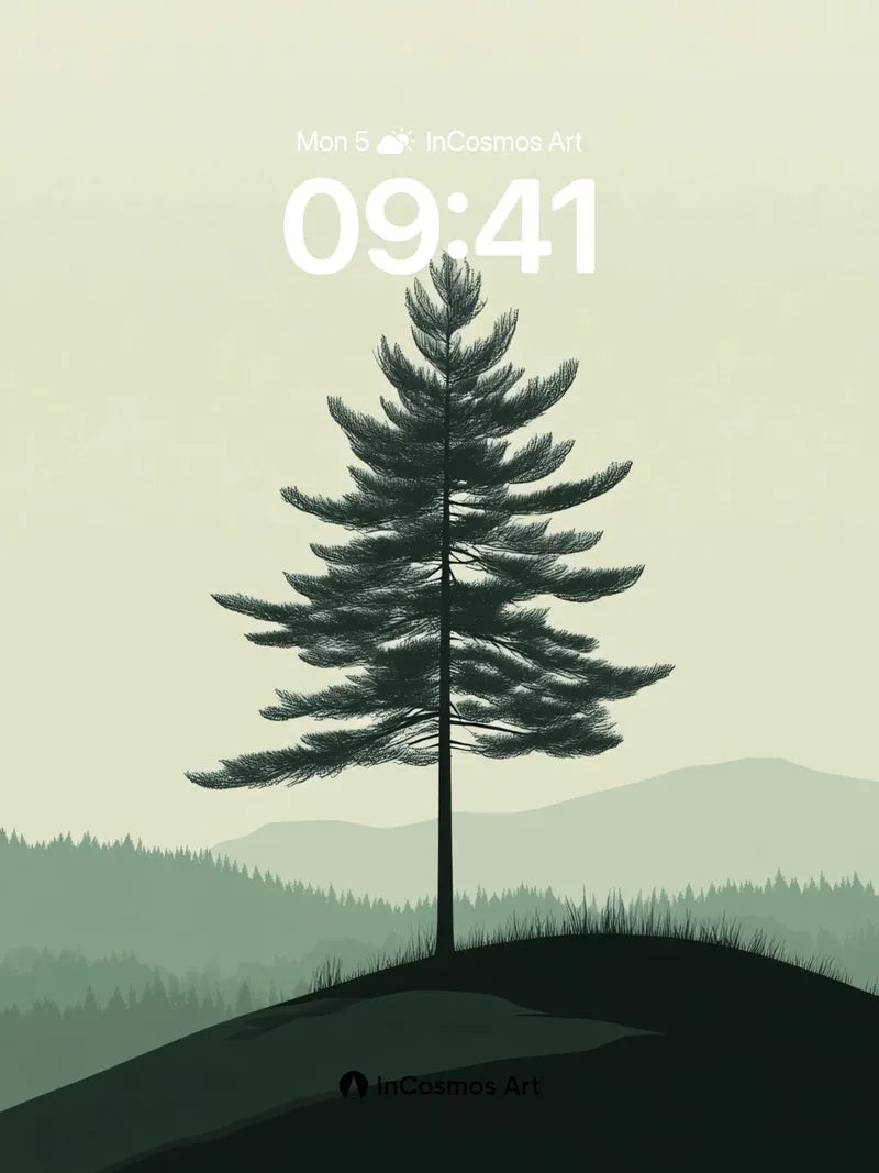 Serenity Pine Wallpaper with Misty Horizon