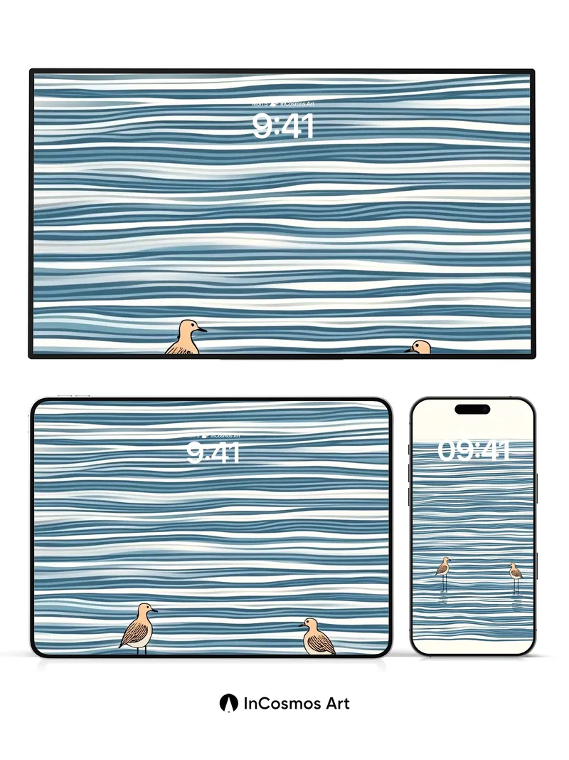 Serenity Wave Wallpaper with Sandpipers Standing