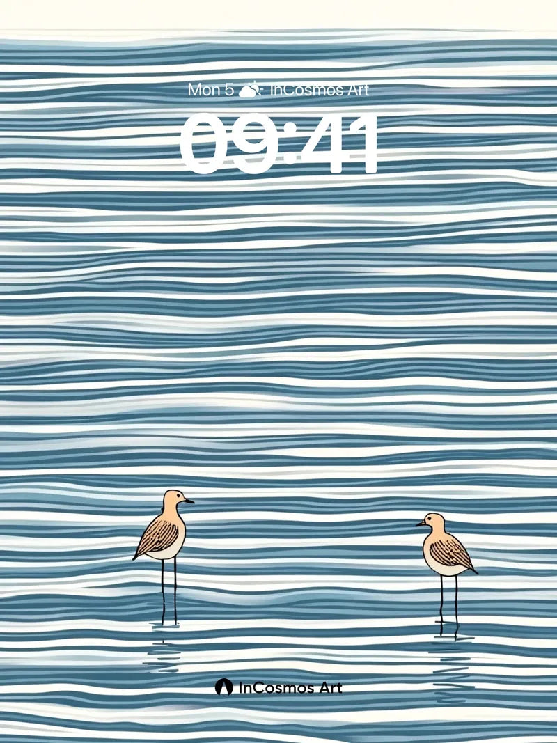 Serenity Wave Wallpaper with Sandpipers Standing