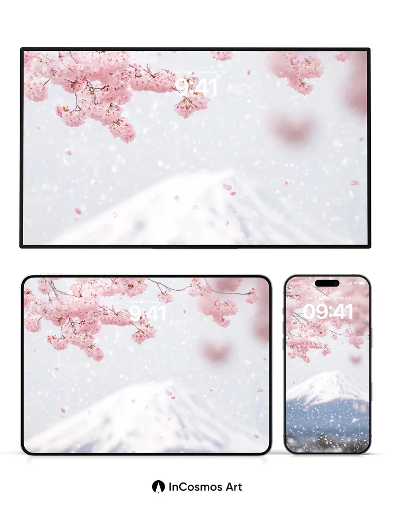 Sakura Whisper Wallpaper with Mount Fuji Hush