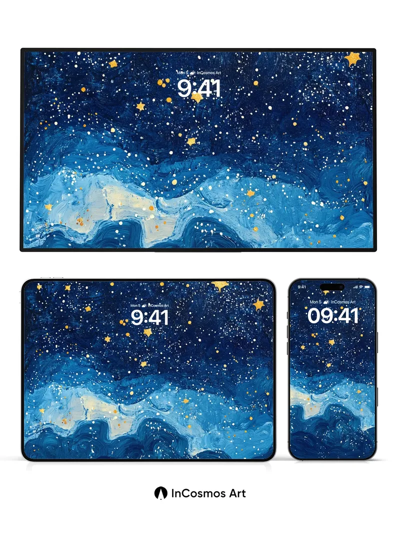 Starry Sea Wallpaper with Van Gogh Swirls