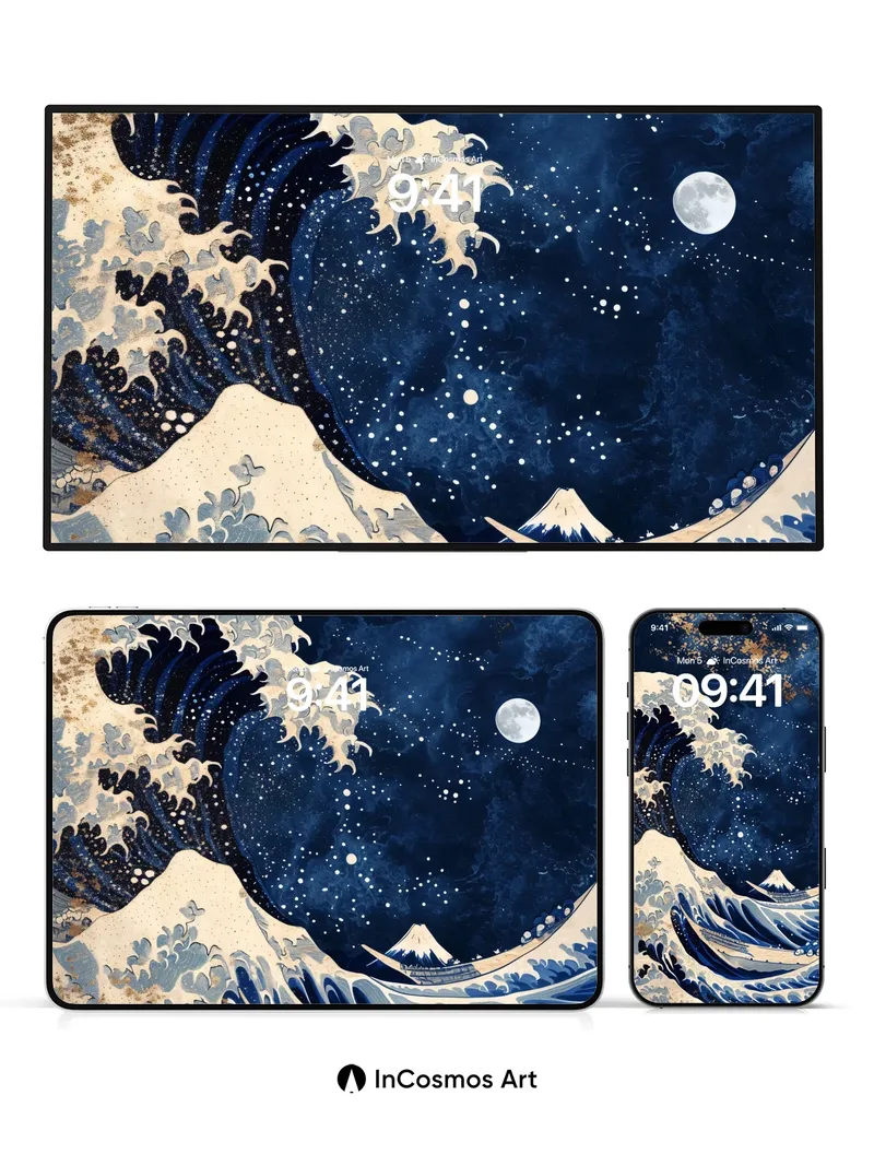 Moonlit Wave Wallpaper with Celestial Glow