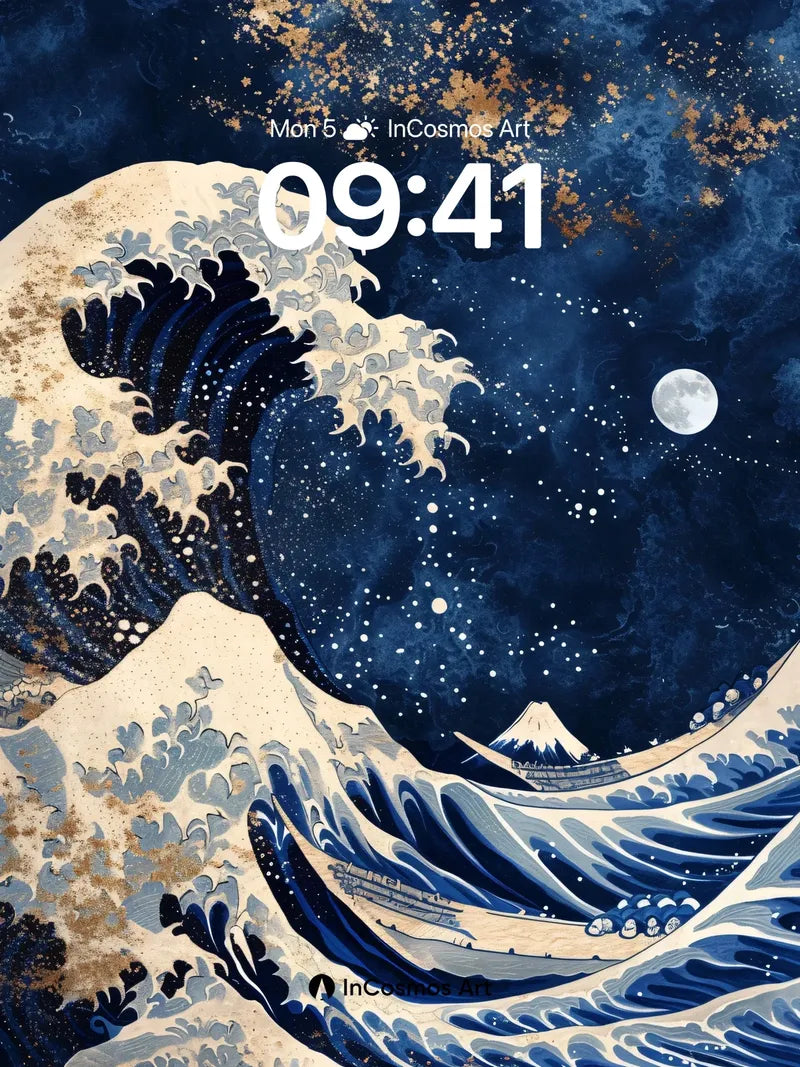 Moonlit Wave Wallpaper with Celestial Glow