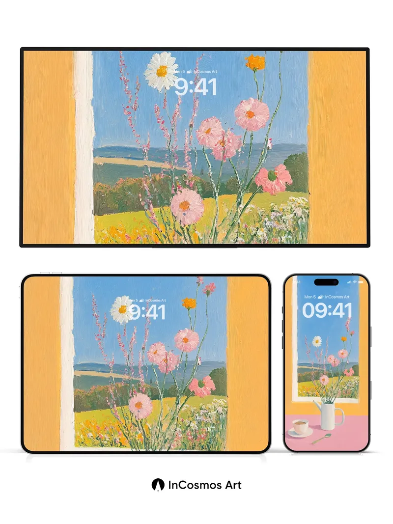 Sunlit Stillness Wallpaper with Wildflower Window