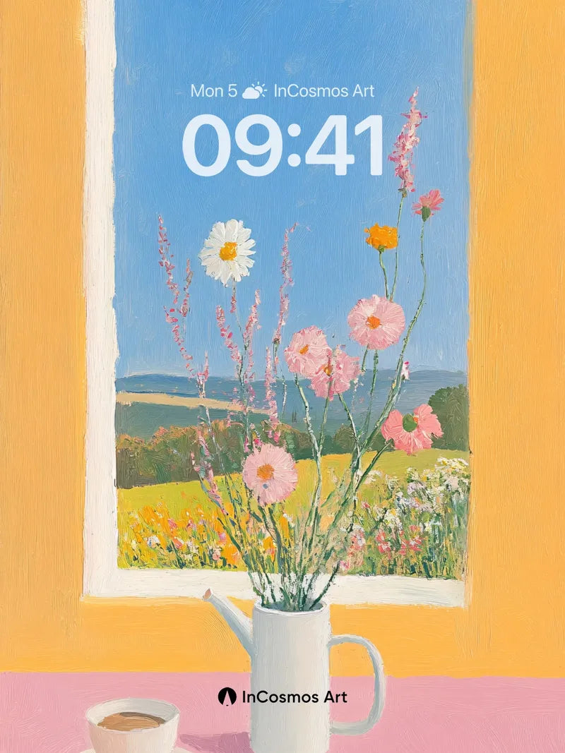 Sunlit Stillness Wallpaper with Wildflower Window