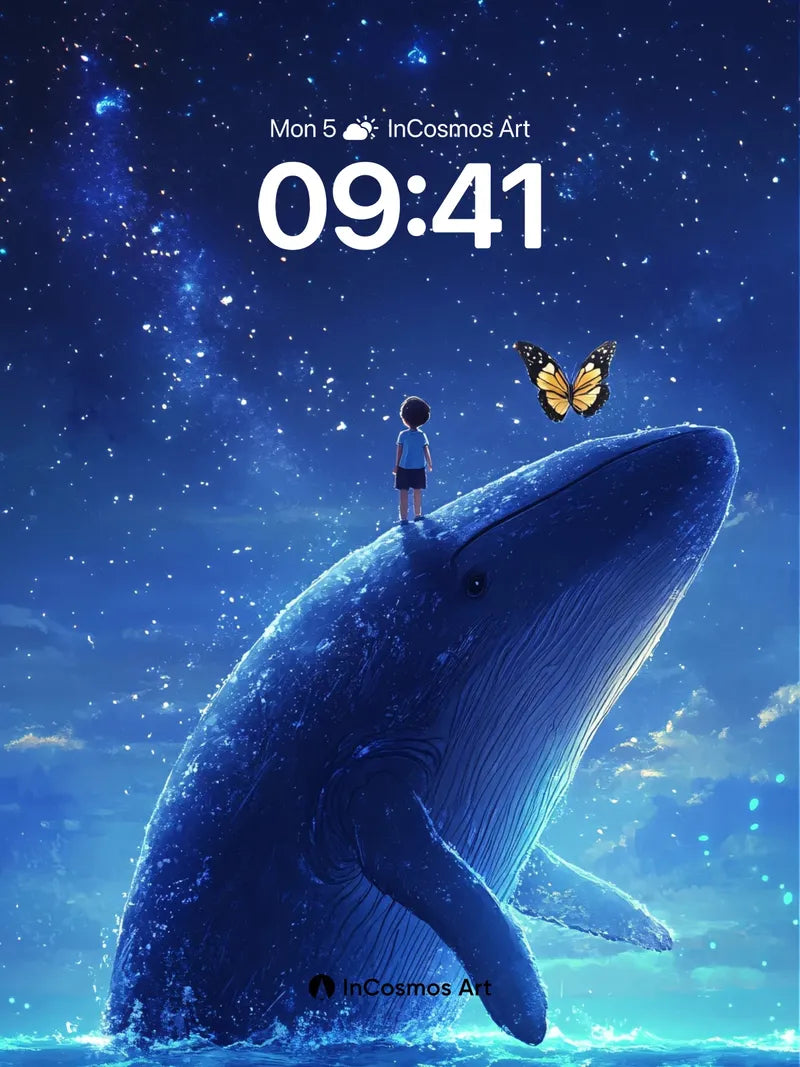 Starry Whispers Wallpaper with Floating Butterfly wallpaper for iPhone, iPad & Mac