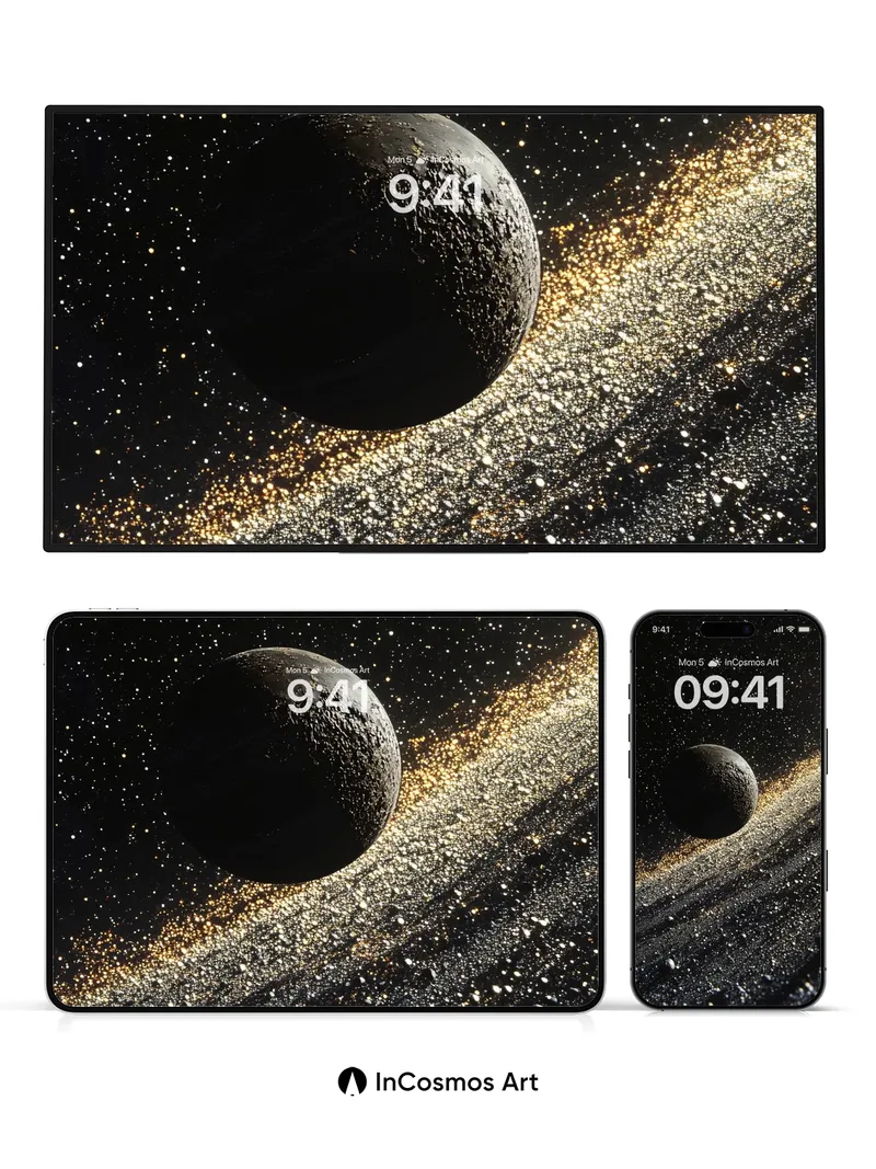 Silent Orbit Wallpaper with Golden Dust Trail