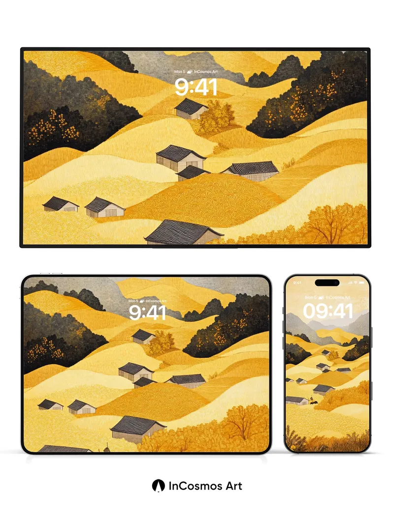 Golden Hush Wallpaper with Rice Fields