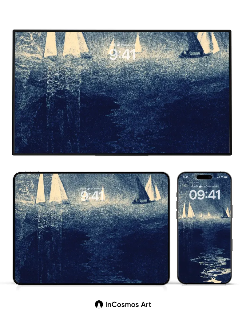 Nocturnal Sail Wallpaper with Moonlit Reflections