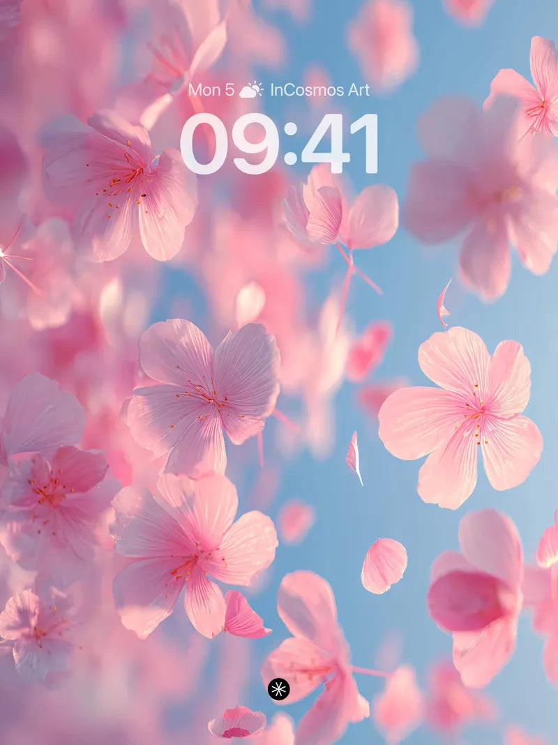 Soft Pink Petal Drift Wallpaper in Sky Haze wallpaper for iPhone, iPad & Mac