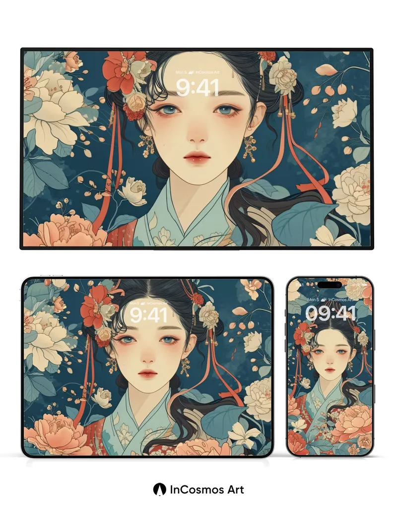Serene Bloom Wallpaper with Floral Embrace