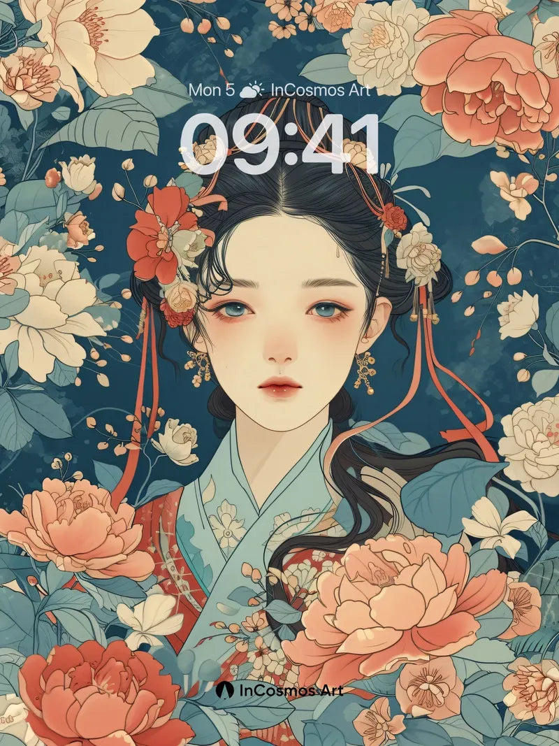 Serene Bloom Wallpaper with Floral Embrace wallpaper for iPhone, iPad & Mac