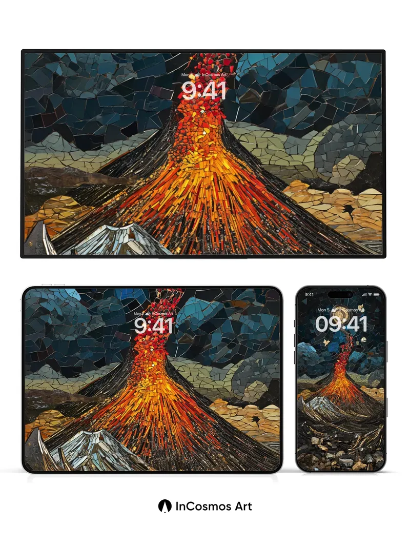 Volcanic Pulse Wallpaper with Cosmic Mosaic