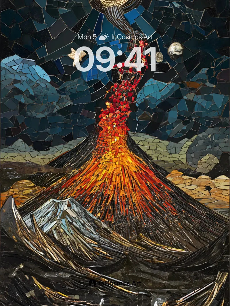 Volcanic Pulse Wallpaper with Cosmic Mosaic