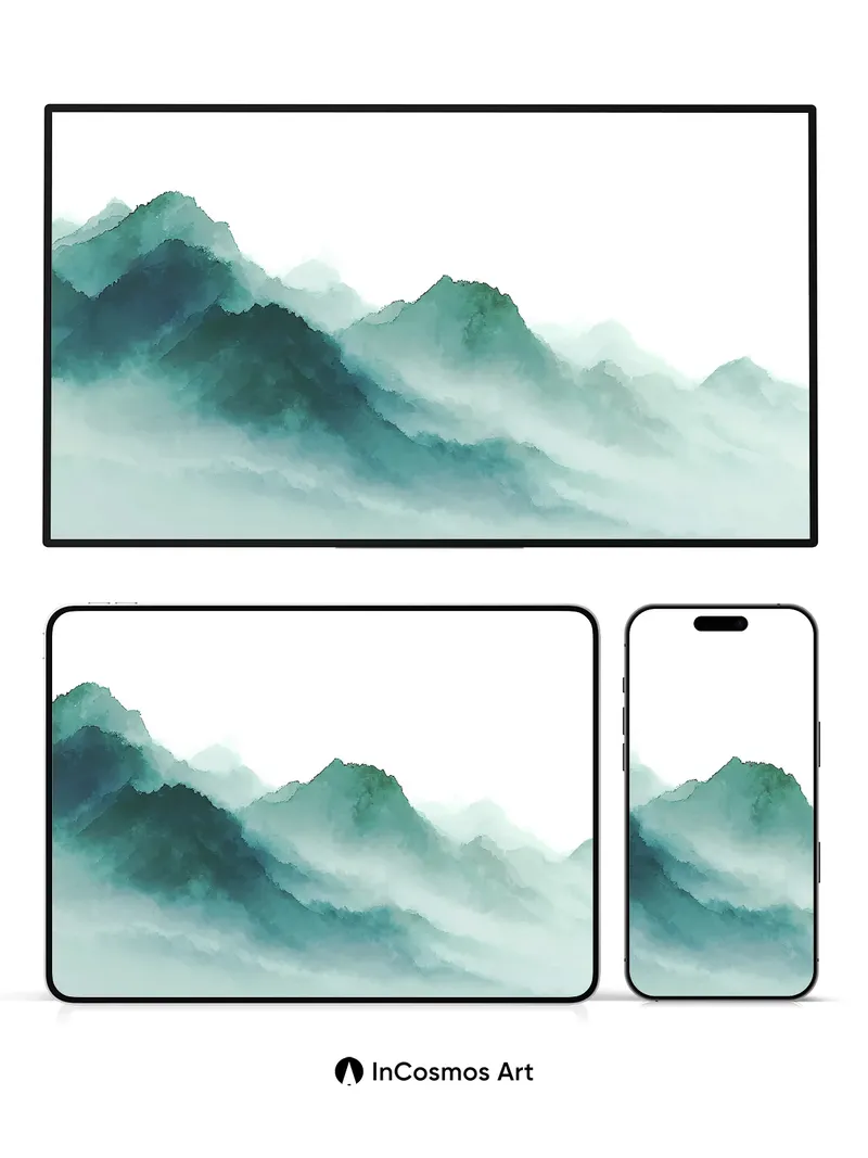 Mist-Crowned Peaks Wallpaper in Ethereal Green