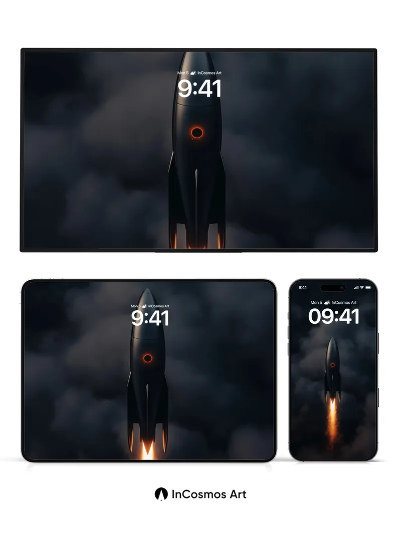 Futurist Rocket Wallpaper with Fiery Trail