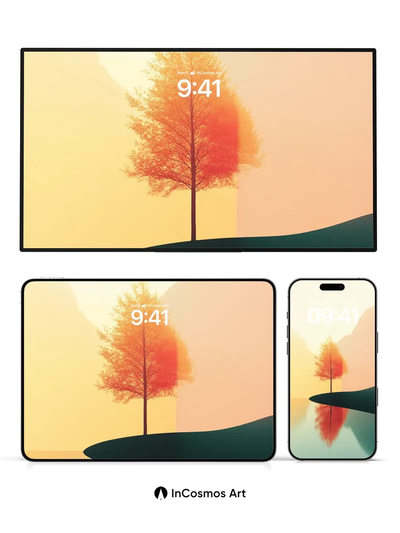 Serenity Tree Wallpaper with Mirror Lake