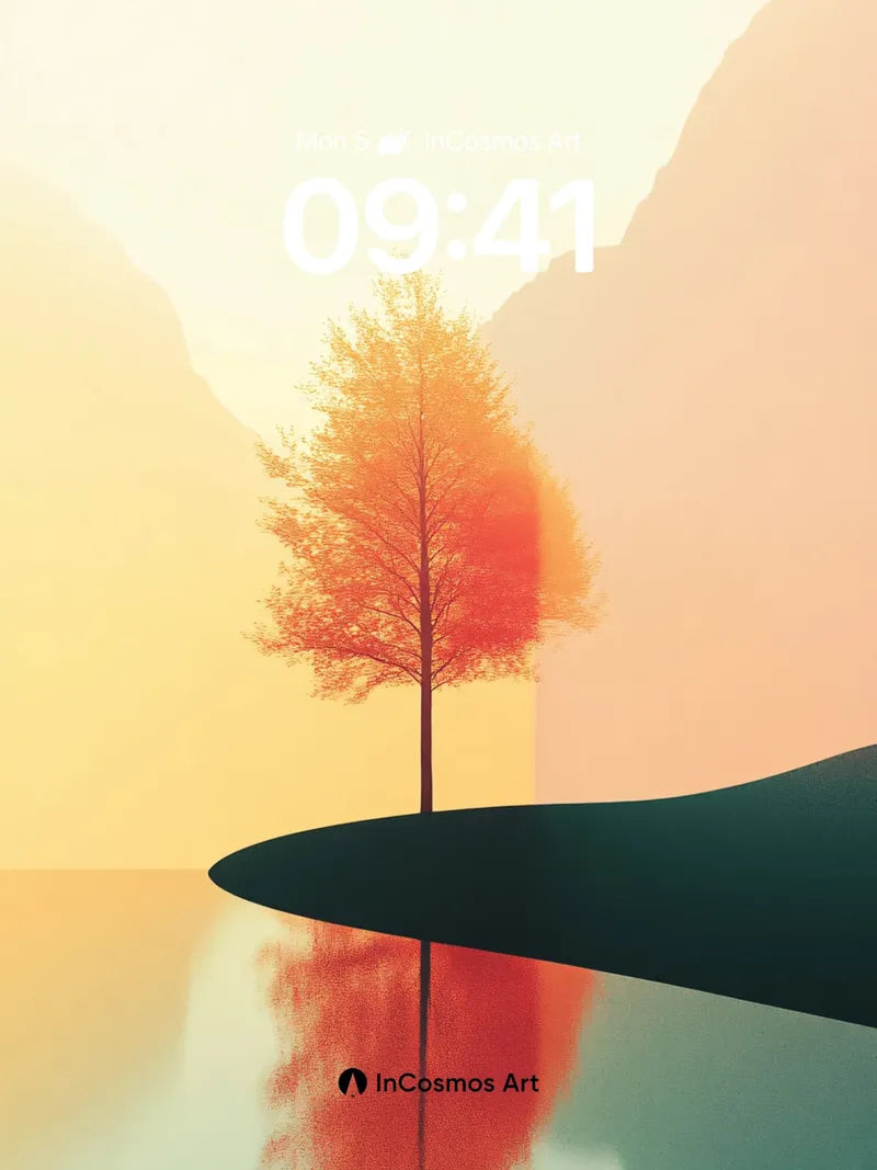 Serenity Tree Wallpaper with Mirror Lake