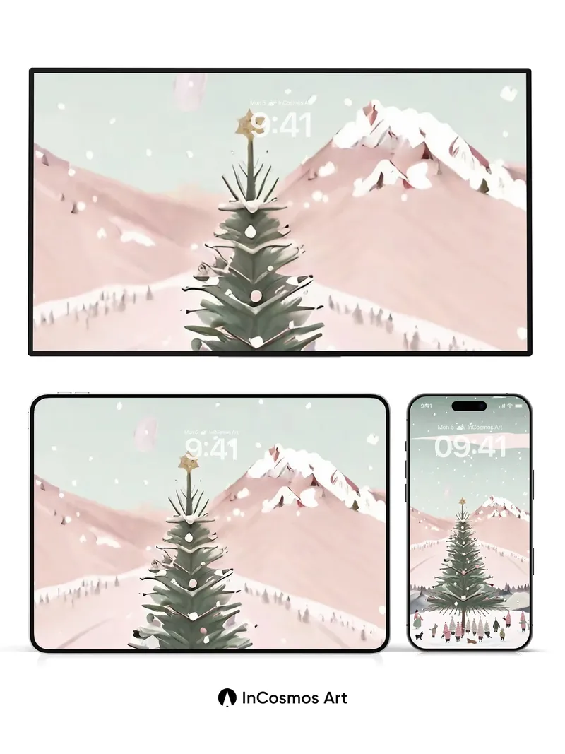 Snowfall Hush Wallpaper with Starlit Tree