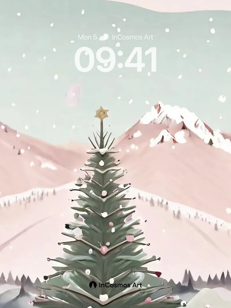 Snowfall Hush Wallpaper with Starlit Tree