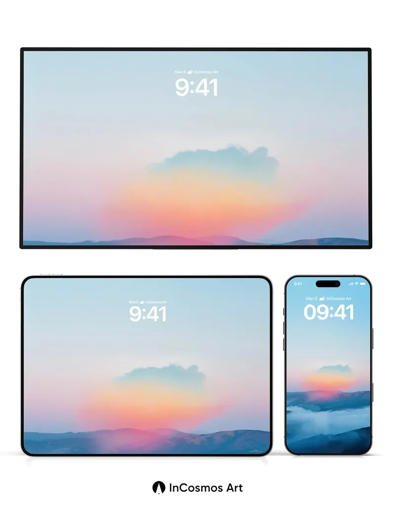 Serenity Horizon Wallpaper with Floating Clouds