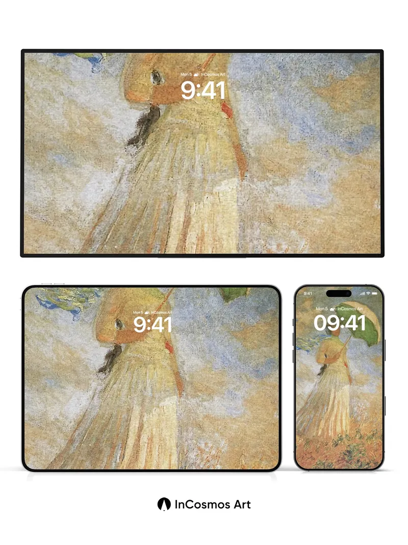 Sunlit Whispers Wallpaper with Green Umbrella