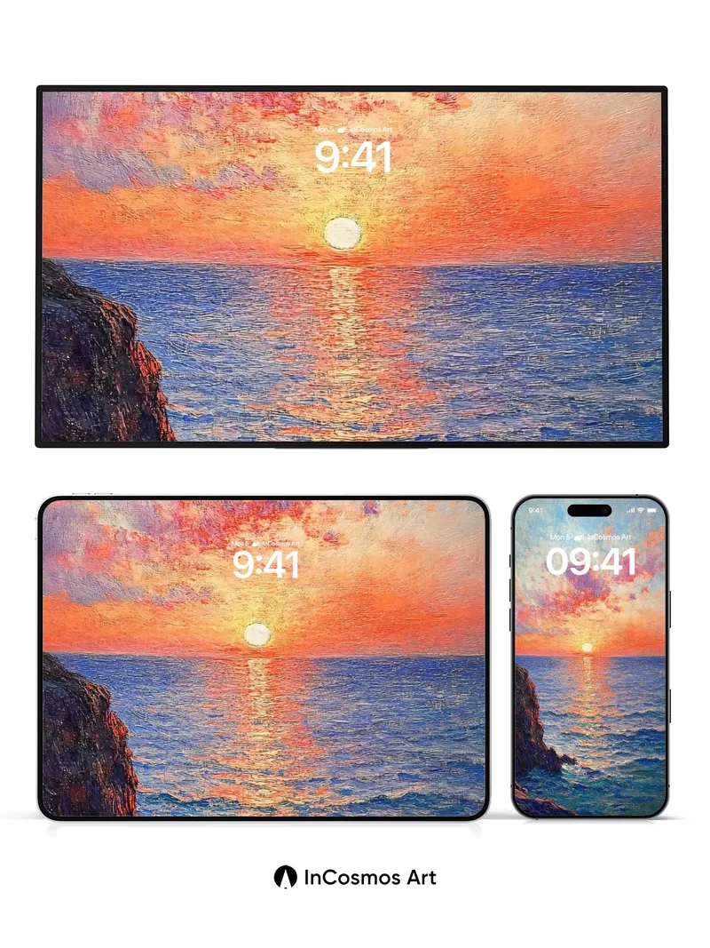 Crimson Horizon Wallpaper with Sunlit Sea