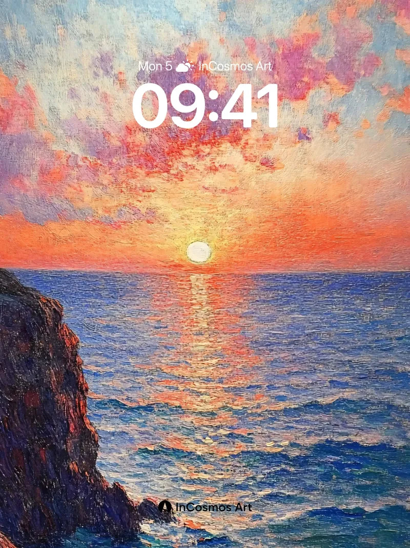 Crimson Horizon Wallpaper with Sunlit Sea